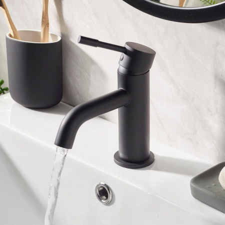 MI BAS BLK Bristan Mila Basin Mixer Tap with Clicker Waste Black Lifestyle