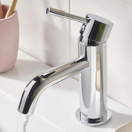 MI BAS C Bristan Mila Basin Mixer Tap with Clicker Waste Chrome Close Up