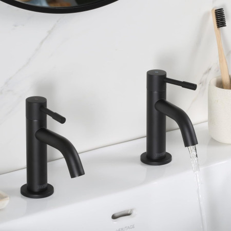 MI 1/2 BLK Bristan Mila Basin Pillar Taps Pair Black Lifestyle