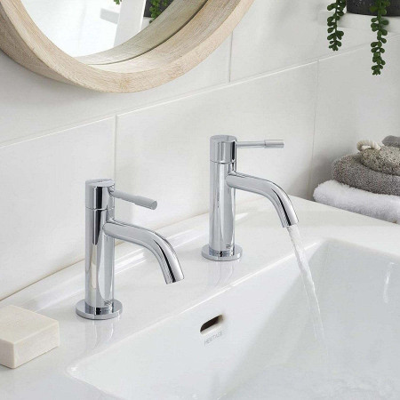MI 1/2 C Bristan Mila Basin Pillar Taps Pair Chrome Bathroom Setting