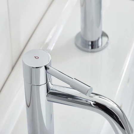 MI 1/2 C Bristan Mila Basin Pillar Taps Pair Chrome Hot Water Lever