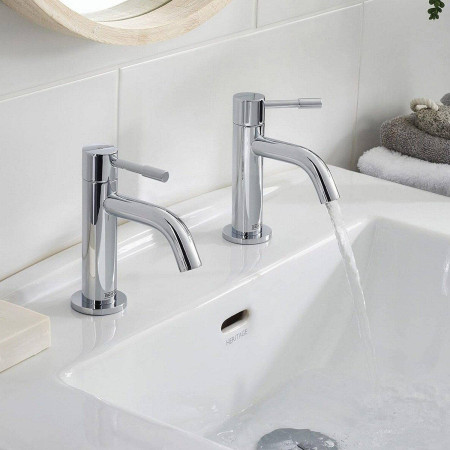 MI 1/2 C Bristan Mila Basin Pillar Taps Pair Close Up