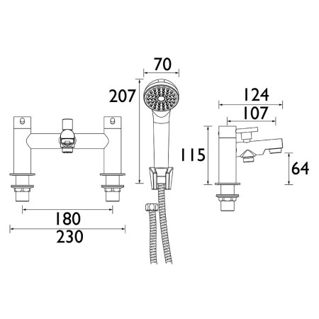 MIO BF C Bristan Mios Bath Filler Line Drawing