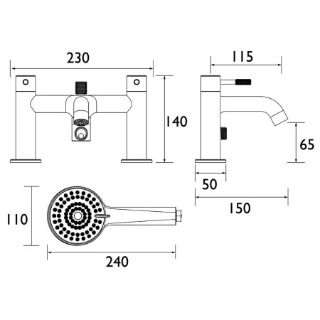 MOL BSM BLK Bristan Molida Bath Shower Mixer in Black Dimensions
