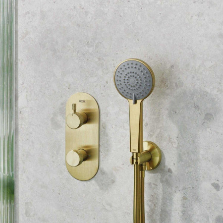 MOLIDA BB SHWR PK2 Bristan Molida Brushed Brass Concealed Thermostatic Dual Control Two Outlet Shower Pack Lifestyle