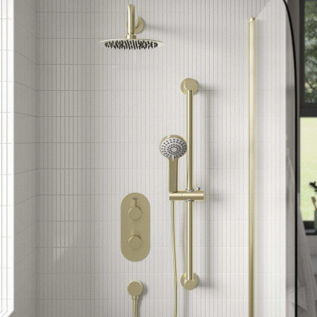 MOLIDA BB SHWR PK Bristan Molida Brushed Brass Concealed Thermostatic Shower with Fixed Head and Riser Kit Lifestyle
