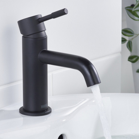 MOL ES BAS BLK Bristan Molida Eco Start Basin Mixer with Waste in Black Bathroom Setting