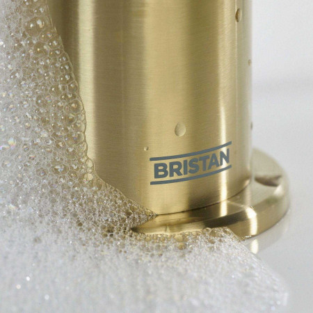 MOL ES BAS BB Bristan Molida Eco Start Basin Mixer with Waste in Brushed Brass Base Close Up