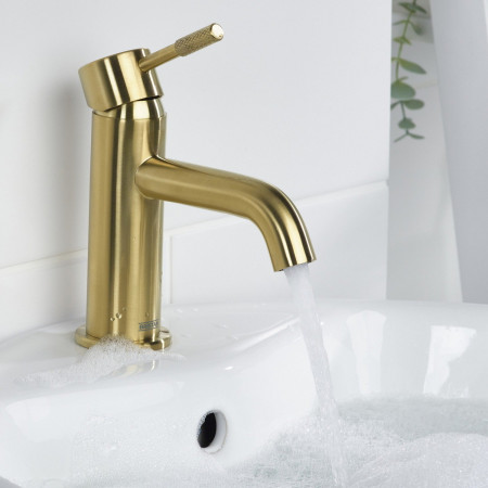 MOL ES BAS BB Bristan Molida Eco Start Basin Mixer with Waste in Brushed Brass Lifestyle