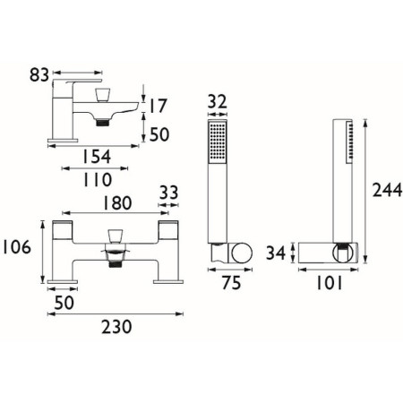 NAP BSM C Bristan Napoli Chrome Bath Shower Mixer Line Drawing