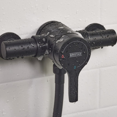 NZA SHXAR BLK Bristan Onza Thermostatic Black Exposed Shower Wet Valve Closeup