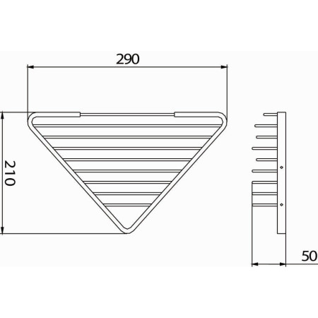 COMPBASK05C Bristan Open Front Corner Fixed Wire Basket Line Drawing