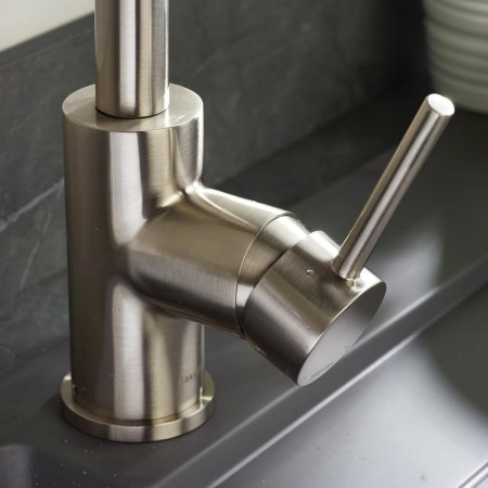 PST EFSNK BN Bristan Pistachio Easyfit Single Lever Sink Mixer Brushed Nickel Handle Close Up