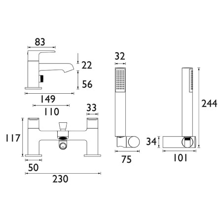 PO BSM C Bristan Polo Chrome Bath Shower Mixer Dimensions