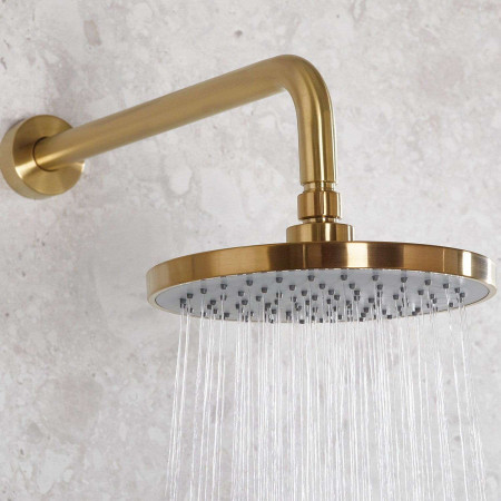 PRISMBBSHWRPK2 Bristan Prism Brushed Brass Concealed Shower Pack with Fixed Head and Handset Drench Head Close Up