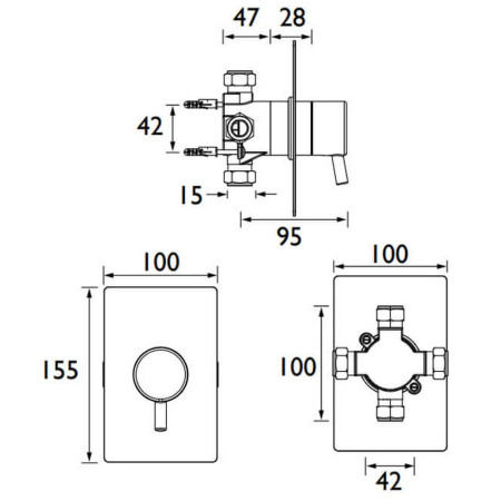 PM 3WDIV C Bristan Prism Shower 3 Way Diverter Dimensions