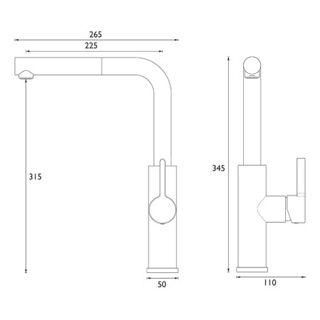 PR PULLSNK C Bristan Profile Extended Pull Down Kitchen Sink Mixer Dimensions