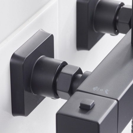 QDSHXDIVCTFFBLK Bristan Quadrato Safe Touch Black Thermostatic Rigid Riser Bar Shower Wall Fixing Closeup
