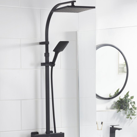 QDSHXDIVCTFFBLK Bristan Quadrato Safe Touch Black Thermostatic Rigid Riser Bar Shower Lifestyle