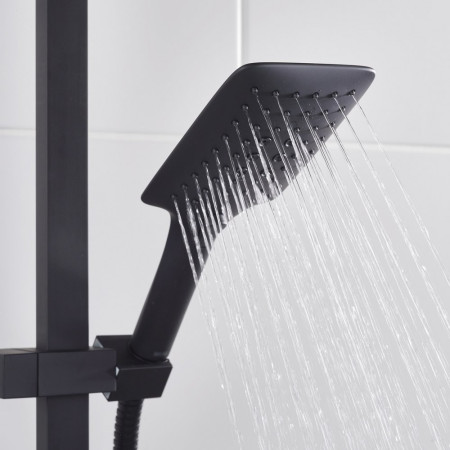 QDSHXDIVCTFFBLK Bristan Quadrato Safe Touch Black Thermostatic Rigid Riser Bar Shower Handset Setting Two