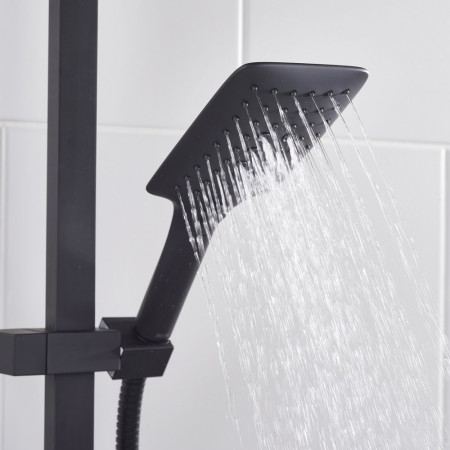 QDSHXDIVCTFFBLK Bristan Quadrato Safe Touch Black Thermostatic Rigid Riser Bar Shower Handset Setting Three