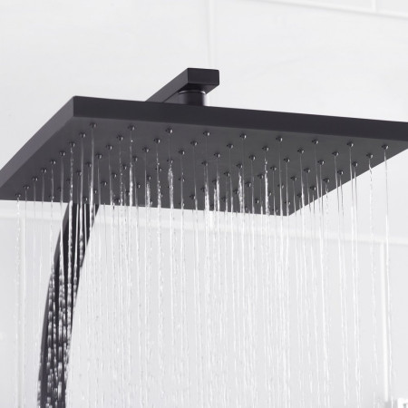 QDSHXDIVCTFFBLK Bristan Quadrato Safe Touch Black Thermostatic Rigid Riser Bar Shower Drench Head Switched On