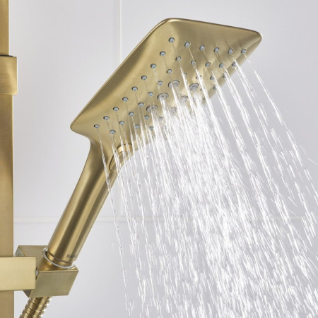 QDSHXDIVCTFFBB Bristan Quadrato Safe Touch Brushed Brass Thermostatic Rigid Riser Bar Shower Handset Setting Three