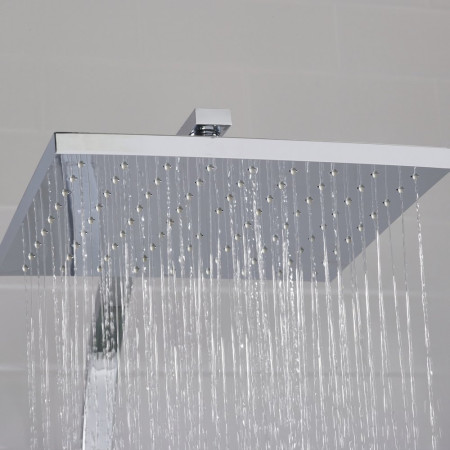 QDSHXDIVCTFFC Bristan Quadrato Safe Touch Chrome Thermostatic Rigid Riser Bar Shower Drench Head Closeup