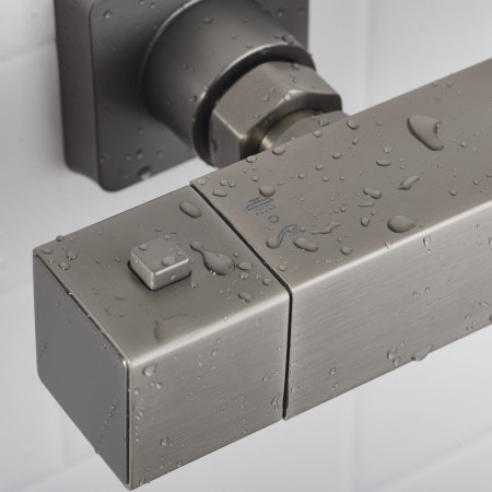 QDSHXDIVCTFFGM Bristan Quadrato Safe Touch Gunmetal Thermostatic Rigid Riser Bar Shower Diverter Switch