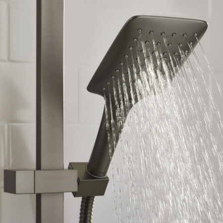 QDSHXDIVCTFFGM Bristan Quadrato Safe Touch Gunmetal Thermostatic Rigid Riser Bar Shower Handset Setting Three