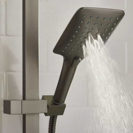 QDSHXDIVCTFFGM Bristan Quadrato Safe Touch Gunmetal Thermostatic Rigid Riser Bar Shower Handset Setting One