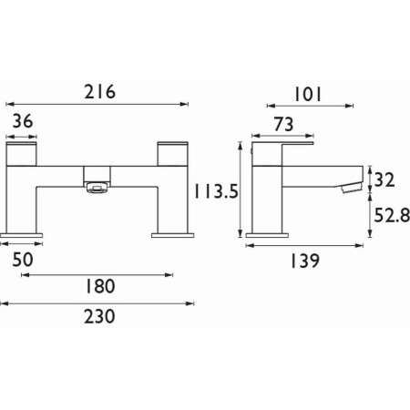 QB BF C Bristan Qubo Chrome Bath Filler Dimensions