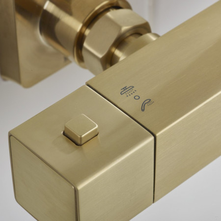 QBSHXDIVCTFFBB Bristan Qubo Thermostatic Bar Shower with Rigid Riser in Brushed Brass Diverter Handle