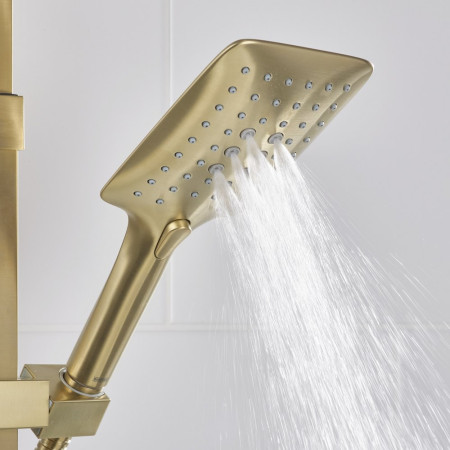 QBSHXDIVCTFFBB Bristan Qubo Thermostatic Bar Shower with Rigid Riser in Brushed Brass Handset Spray Pattern One