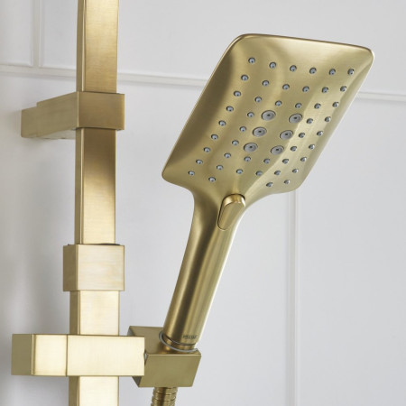 QBSHXDIVCTFFBB Bristan Qubo Thermostatic Bar Shower with Rigid Riser in Brushed Brass Multi Function Handset