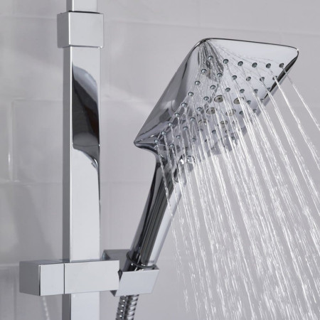 QBSHXDIVCTFFC Bristan Qubo Thermostatic Bar Shower with Rigid Riser in Chrome Handset Spray Pattern Two