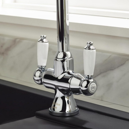 RSSNKEFC Bristan Renaissance Easyfit Sinker Mixer in Chrome Twin Lever Handles Close Up