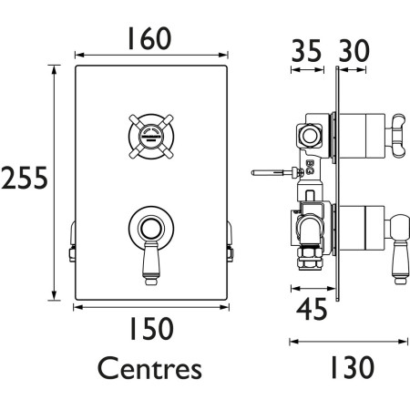RS2 SHCVO C Bristan Renaissance Recessed Thermostatic Dual Control Shower Valve Dimensions