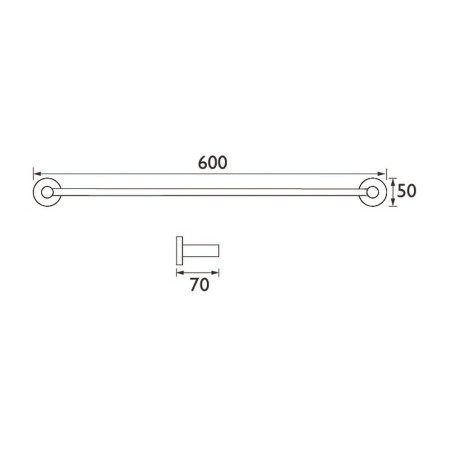 RD RAIL C Bristan Round Chrome 595mm Towel Rail Line Drawing