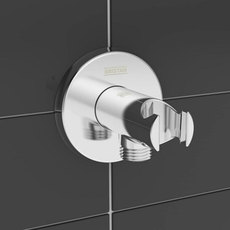 C WORD02 C Bristan Round Wall Outlet with Handset Holder Chrome Lifestyle