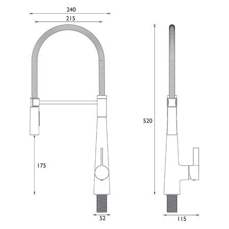 SAPROSNKC Bristan Sabre Professional Pull Down Kitchen Sink Mixer Line Drawing