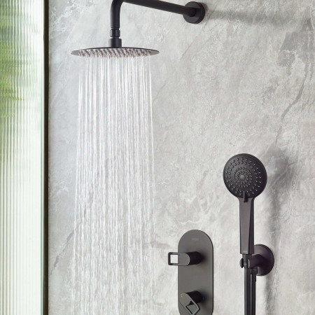 SAFFRONBLKSHWRPK2 Bristan Saffron Black Concealed Dual Control Two Outlet Shower Pack Lifestyle
