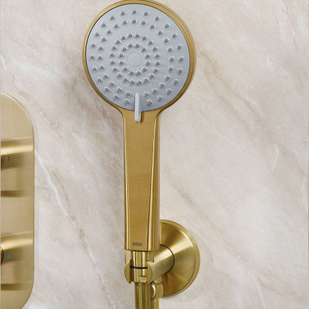 SAFFRONBBSHWRPK2 Bristan Saffron Brushed Brass Concealed Dual Control Two Outlet Shower Pack Handset Close Up