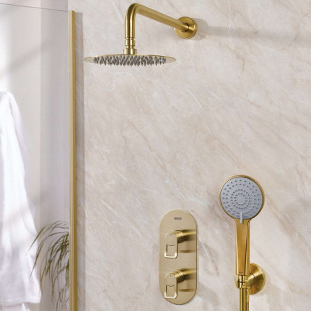 SAFFRONBBSHWRPK2 Bristan Saffron Brushed Brass Concealed Dual Control Two Outlet Shower Pack Lifestyle