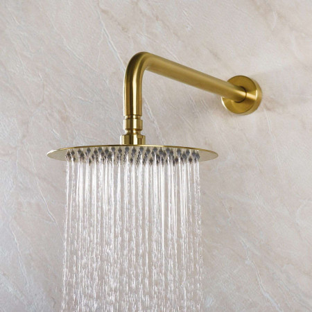 SAFFRONBBSHWRPK2 Bristan Saffron Brushed Brass Concealed Dual Control Two Outlet Shower Pack Drench Head Close Up