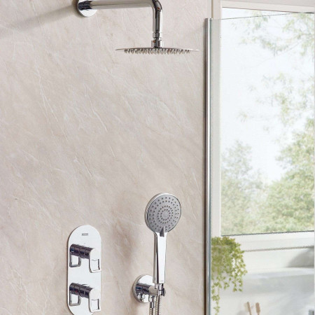SAFFRONSHWRPK2 Bristan Saffron Chrome Concealed Dual Control Two Outlet Shower Pack Lifestyle