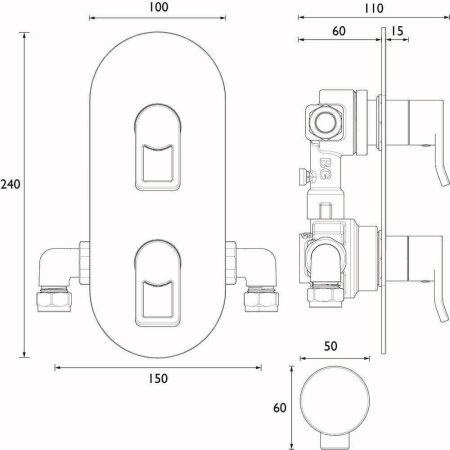 SAF SHCDIV C Bristan Saffron Chrome Concealed Two Outlet Thermostatic Shower Valve Dimensions
