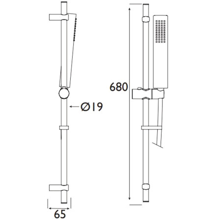 KIT2 C Bristan Shower Kit with Rub Clean Pencil Handset Line Drawing