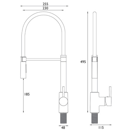 SI PROSNK C Bristan Silhouette Professional Pull Down Kitchen Sink Mixer Dimensions