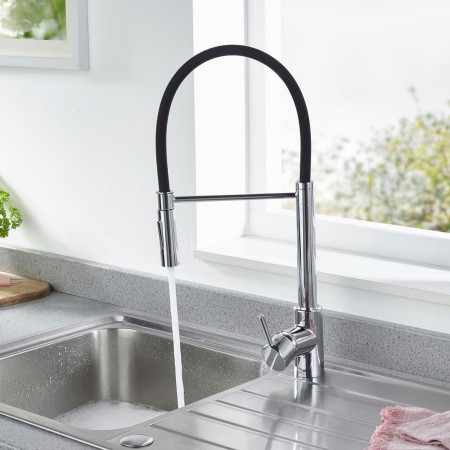 SI PROSNK C Bristan Silhouette Professional Pull Down Kitchen Sink Mixer Installed on Sink